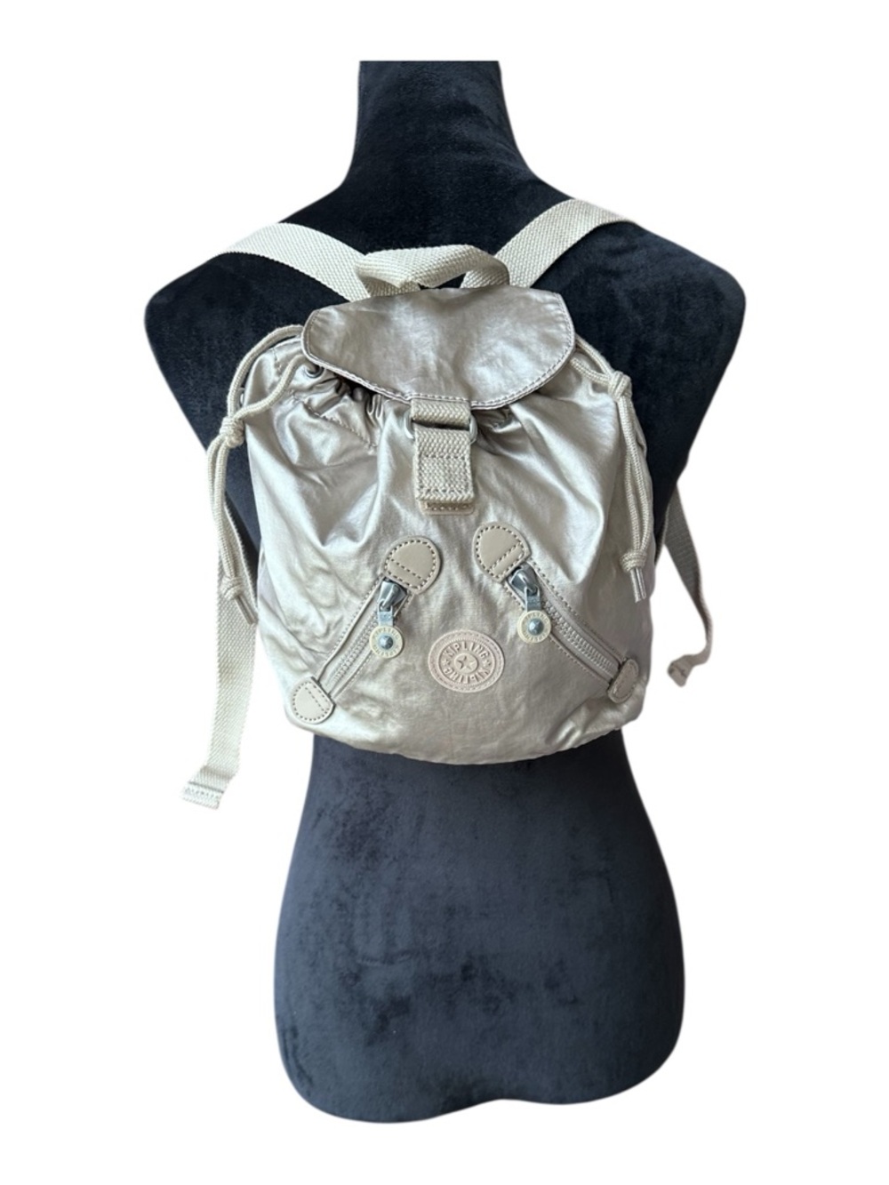 Kipling Mini XS Backpack Metallic Sparky Rose Gold Nylon Drawstring Bag